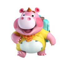 3D cute hippopotamus character png