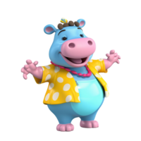 3d mignonne hippopotame personnage ai génératif png