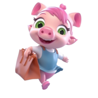 3D cute pig character png