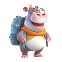 3D cute hippopotamus character png