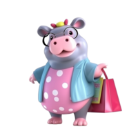 3D cute hippopotamus character png