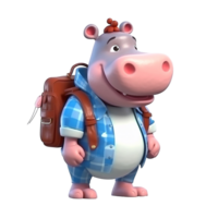 3d mignonne hippopotame personnage ai génératif png