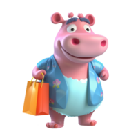 3D cute hippopotamus character png