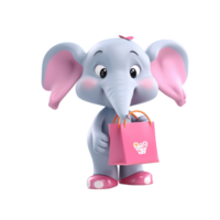 3d schattig olifant karakter ai generatief png