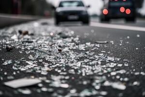 broken glass on the road car accident photo