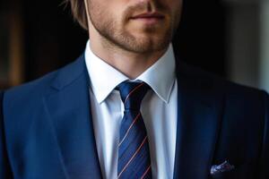 estricto hombres traje con un Corbata de un oficina trabajador generativo ai foto