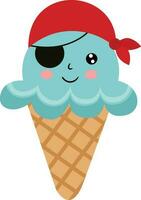 Funny ice cream cone with red scarf pirate vector