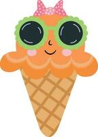 Funny ice cream cone with sunglasses and bow ribbon vector