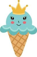 Funny ice cream cone with gold crown vector