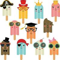 Set of digital elements with funny ice cream summer treat vector