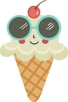 Funny ice cream cone with sunglasses and cherry vector