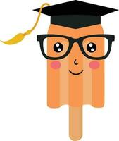 Funny ice cream  with graduation cap and glasses vector