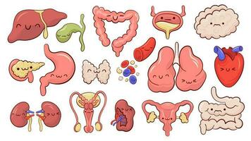 Set of isolated icons with cartoon style characters of different human internal organs vector