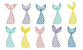 Set of colorful mermaid tails. vector