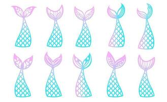 Set of pink and blue mermaid tails on a white background. vector