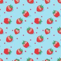 Seamless strawberry pattern on a blue background. vector