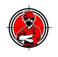 Ninja on a red target background. vector