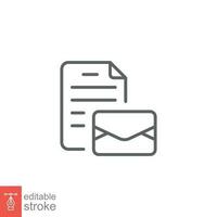 Assign e-mail icon. Simple outline style. Email, client, envelope mail, network, communication concept. Thin line symbol. Vector illustration isolated on white background. Editable stroke EPS 10.