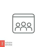 Online classroom icon. Simple outline style. Distance learning, group, class, training, education concept. Thin line symbol. Vector illustration isolated on white background. Editable stroke EPS 10.