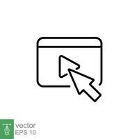 flecha cursor hacer clic jugar vídeo botón icono. sencillo contorno estilo. prensa, tocar, medios de comunicación, digital, Internet, en línea concepto. Delgado línea símbolo. vector ilustración aislado en blanco antecedentes. eps 10