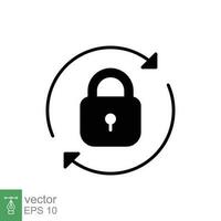 Reset password icon. Simple solid style. Padlock with circle arrow, recover, luck, unlock, safety concept. Black silhouette, glyph symbol. Vector illustration isolated on white background. EPS 10.