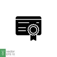 Online, digital certificate icon. Simple solid style. License, academic, stamp, ribbon, education concept. Black silhouette, glyph symbol. Vector illustration isolated on white background. EPS 10.