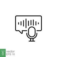 Voice message icon. Simple outline style. Phone audio record, call, podcast, sound, mic with bubble speech concept. Thin line symbol. Vector illustration isolated on white background. EPS 10.