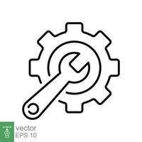 Service tools icon. Simple outline style. Gear and spanner, adjust, build, toolkit, workshop, repair concept. Thin line symbol. Vector illustration isolated on white background. EPS 10.