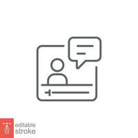 Online training icon. Simple outline style. Webinar, course class video, lecture, advice, tutor concept. Thin line symbol. Vector illustration isolated on white background. Editable stroke EPS 10.