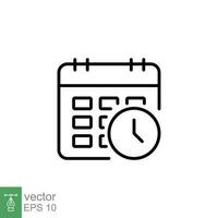 Calendar clock icon. Simple outline style. Time, event, date, schedule, day, appointment, deadline concept. Thin line symbol. Vector illustration isolated on white background. EPS 10.