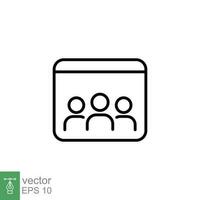 en línea salón de clases icono. sencillo contorno estilo. distancia aprendiendo, grupo, clase, capacitación, educación concepto. Delgado línea símbolo. vector ilustración aislado en blanco antecedentes. eps 10