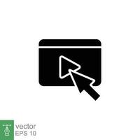 Arrow cursor click play video button icon. Simple solid style. Press, touch, media, digital, online concept. Black silhouette, glyph symbol. Vector illustration isolated on white background. EPS 10.