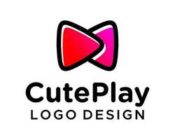 Pink and black logo design with a red triangle and the word cute play logo on it. vector