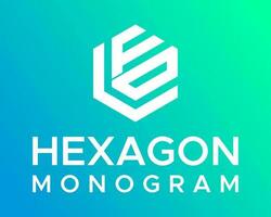 un hexágono monograma logo con un azul y verde antecedentes. vector