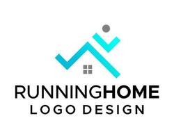 Running home logo design with a man running and jumping. vector