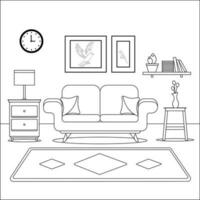 MORDERN HOME INTERIOR DECORATION WITH FLAT DESIGN COLORING PAGE vector