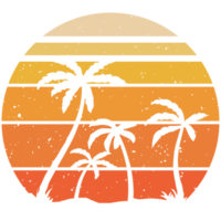 retro zonsondergang, 80s stijl grunge gestreept zonsondergangen. met zomer strand png