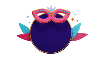 3D Render of Masquerade Mask With Colorful Feathers Circle Frame Against Background. png