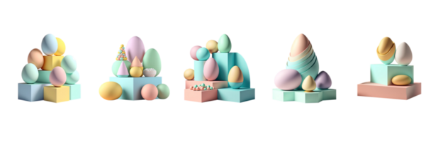 3D Render of Soft Color Easter Eggs Podium Or Showcase Collection. png