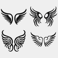 Set of hand drawn bird or angel wings of different shape in open position vector