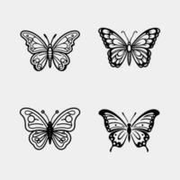 set of Flying butterflies silhouette black set isolated on transparent background vector