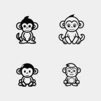 set of Cute baby monkey sitting - isolated on white background vector