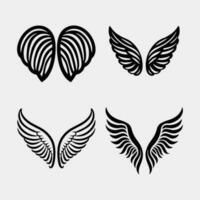 Set of hand drawn bird or angel wings of different shape in open position vector