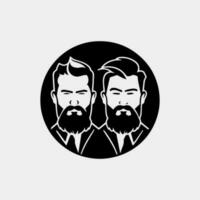 Pair of vector bearded men faces hipsters with different haircuts, mustaches, beards. Perfect for Silhouettes, avatars, heads, emblems, icons, labels.