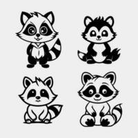 set of cute Raccoon with Dexterous Front Paws and Ringed Tail Vector Set