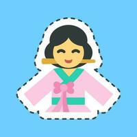 Sticker line cut south korean woman. South Korea elements. Good for prints, posters, logo, advertisement, infographics, etc. vector