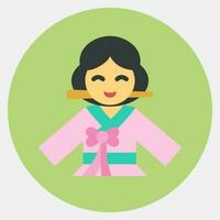 icono sur coreano mujer. sur Corea elementos. íconos en color compañero estilo. bueno para huellas dactilares, carteles, logo, anuncio publicitario, infografía, etc. vector