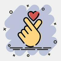 icono corazón símbolo con dedo mano. sur Corea elementos. íconos en cómic estilo. bueno para huellas dactilares, carteles, logo, anuncio publicitario, infografía, etc. vector