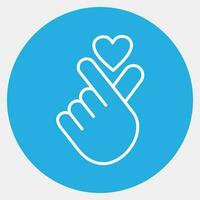 Icon heart symbol with finger hand. South Korea elements. Icons in blue round style. Good for prints, posters, logo, advertisement, infographics, etc. vector