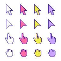 pixel cursor icon set, hand, arrow, colored, vector illustration